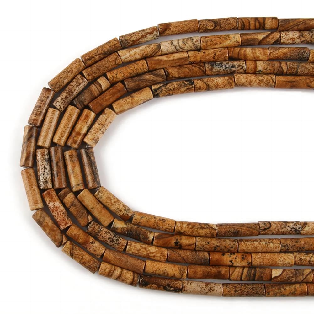 HAAMIIQII Natural Yellow Picture Jasper Tube Beads 13x4mm Column Stone Cylinder Gemstone Loose Beads for Jewelry Making Strand 15 Inch (28-29pcs)