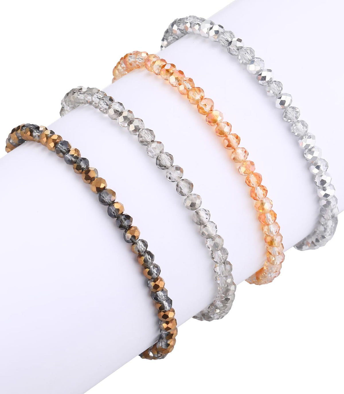 Noessla Beaded Boho Stretch Bracelet Colorful Stackable Crystal Beads Bracelets Trendy Costume Jewelry Mothers Day Gifts for Women(Champagne)