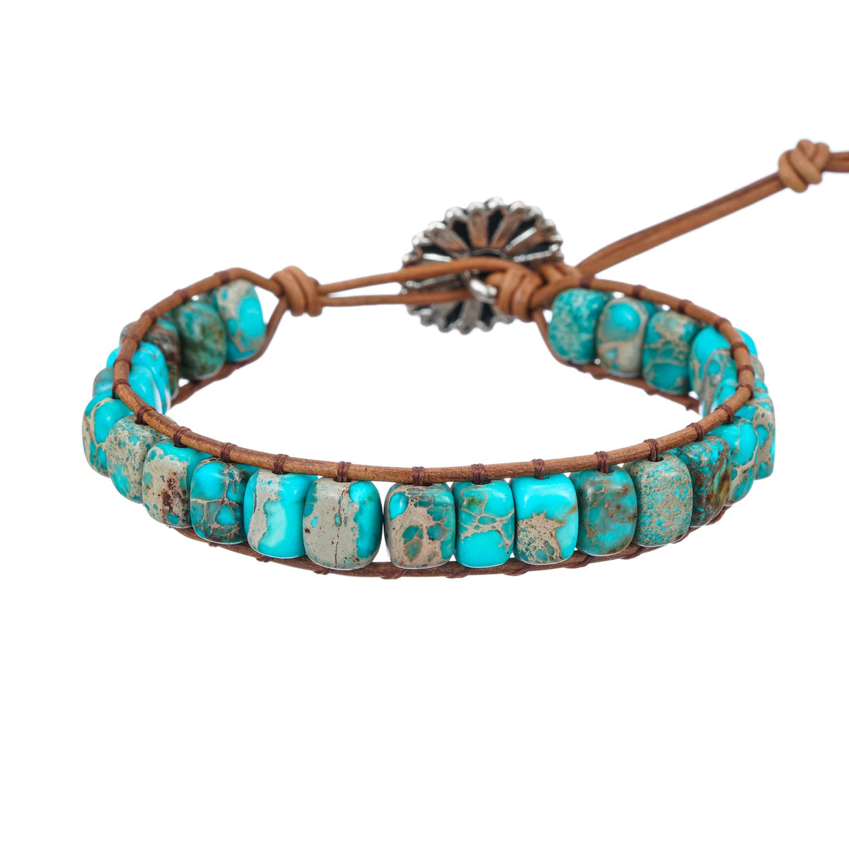 Plumiss Boho Handmade Turquoise Blue Imperial Jasper Bead Wrap Bracelet for Women Men