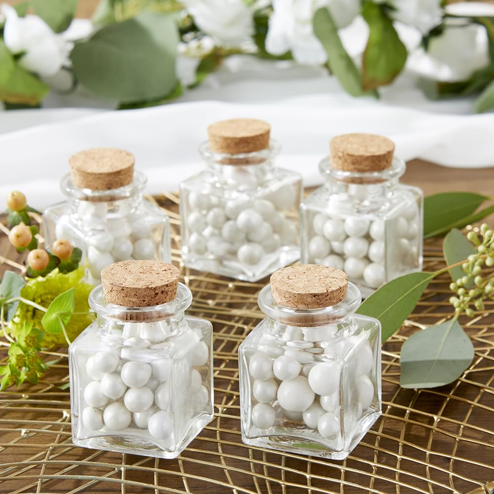 Kate Aspen Set of 18 Square Glass Favor Jar with Cork Stopper, Petite Treats, Spice Jars, Sugar Scrubs, Bath Salt, Office Supplies