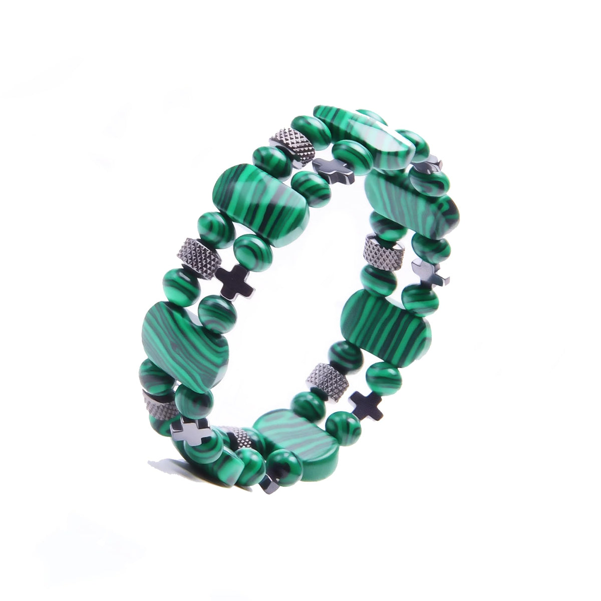 Christian Gifts for Men, Jesus Cross Bracelet for Men Handmade Double Elastic Beaded Bracelets Natural Crystal Gemstone Religious Jewelry for Boyfriend Husband Birthday Anniversary (Malachite)