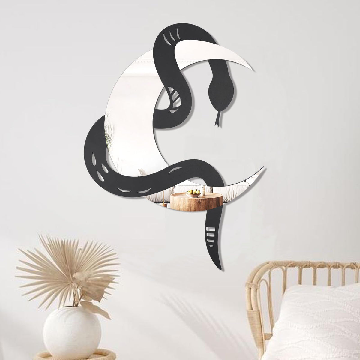 OYEFLY Black Snake and Crescent Moon Mirror Wall Decor,Gothic Snake Decorative Mural (style 1)