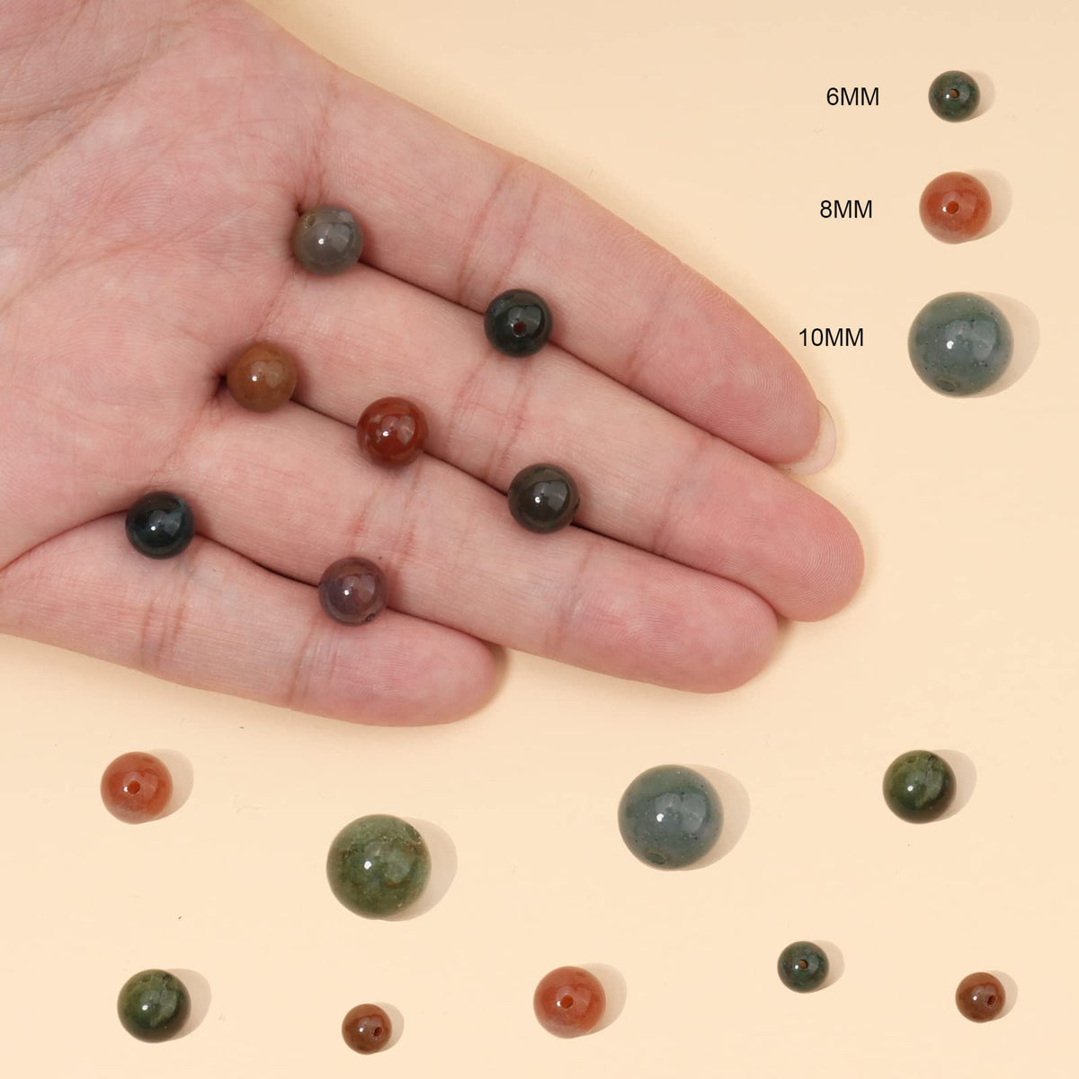 60pcs 6mm Natural Stone Beads Indian Agate Beads Energy Crystal Healing Power Gemstone for Jewelry Making, DIY Bracelet Necklace