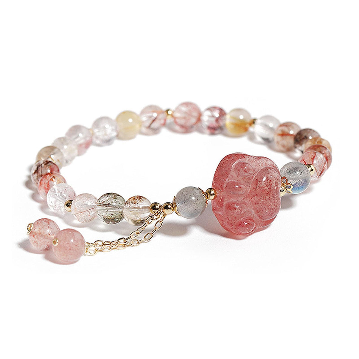 LWQQWL Cat Paw Bracelet Colorful Quartz Crystal Cat Claw Bracelet Strawberry Stone Bracelet Jewelry 7 Inch for Women