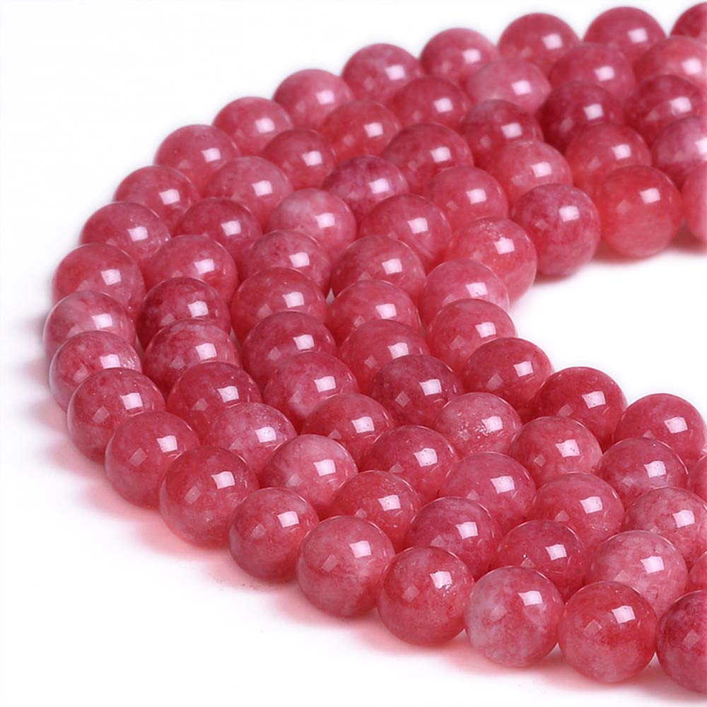 PLTbeads Natural Gemstone Loose Beads Smooth Round Approxi 15 inch DIY Bracelet Necklace for Jewelry Making (6mm, Rhodonite Dyed Jade)