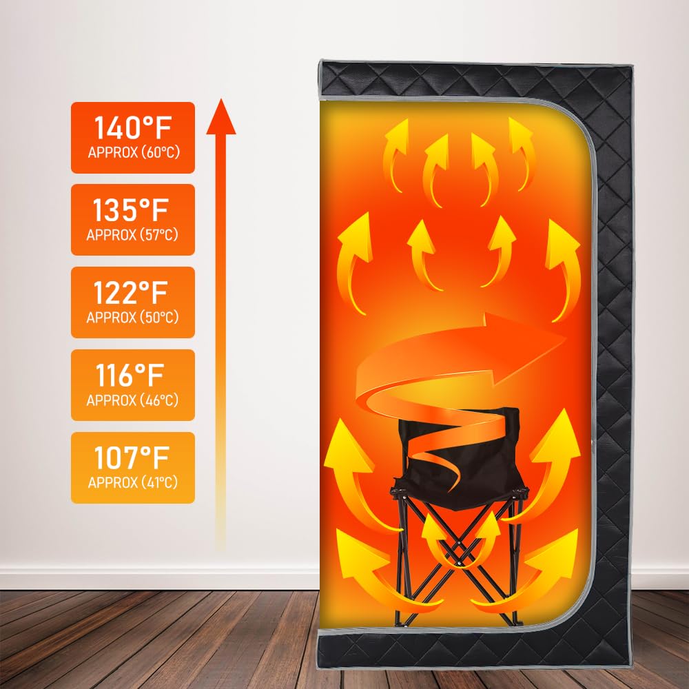 Smartmak Portable Infrared Home Sauna, Full Size Personal Sauna Spa, Indoor Saunas with Heating Foot Pad and Upgraded Chair for Relaxation（33.9" L*33.9" W*66.6" H, BlackGrey）