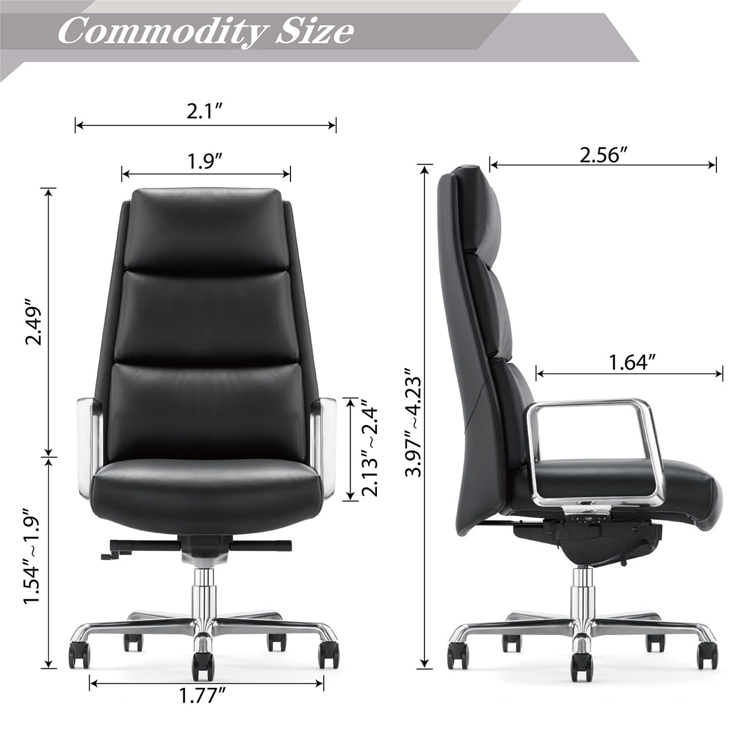 FURIJING Genuine Leather Aluminum Base High Back Executive Chair,Modern Ergonomic Real Leather Office Chair Boss Executive Chair with Synchro-Tilt Mechanism-Black.