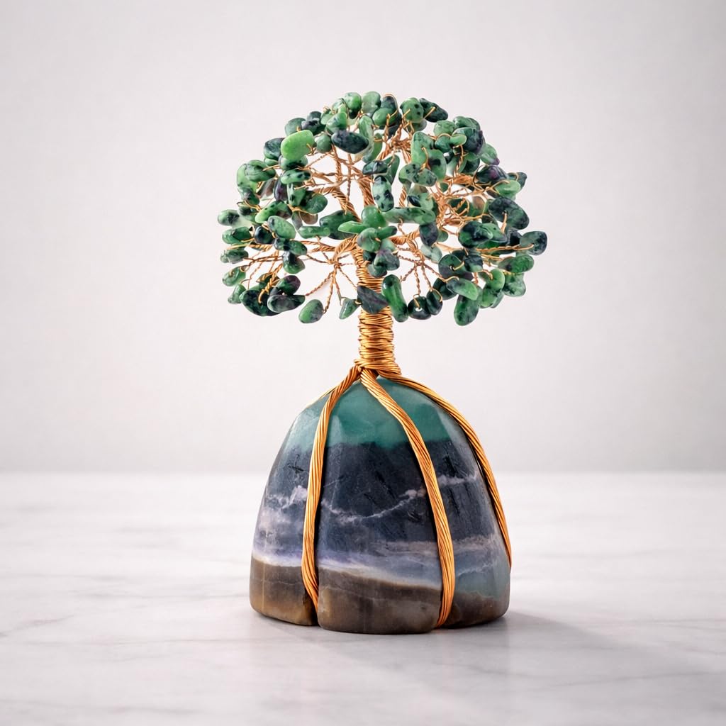 Crocon® Ruby Zoisite Crystals Tree with Fluorite Rough Base, Birthday Gifts for Women & Men, Room Decor, Healing Crystals Spiritual Gift, House Warming Gifts New Home, Birthday Gift - Mom Sister Wife