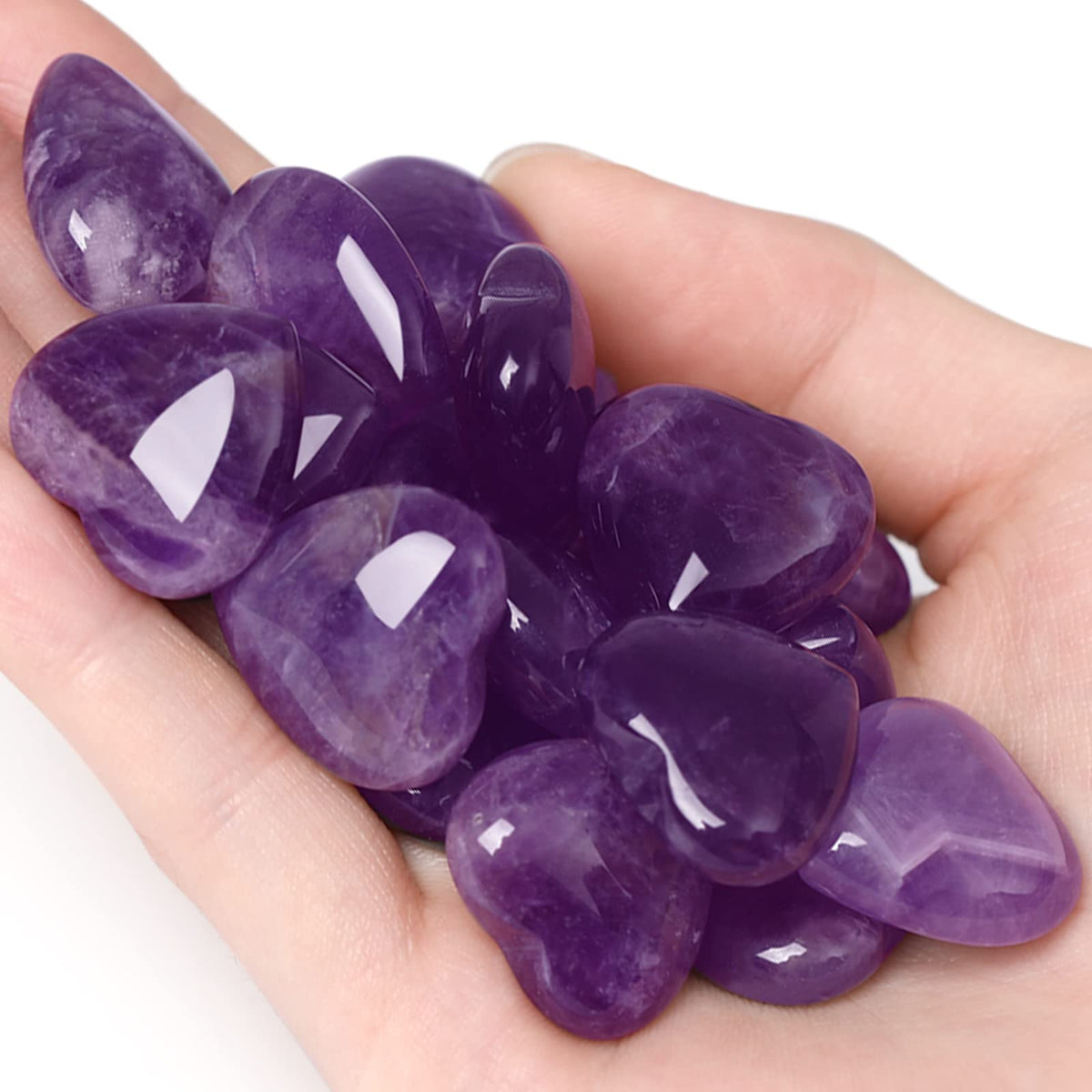 10 PCS Natural Heart Shaped Crystals Thicken Amethyst Polished Love Hearts Healing Crystal Cute Stones Palm Real Gemstone Set Wholesale Reiki Energy Balancing Meditation Bulk Gift for Mothers Day