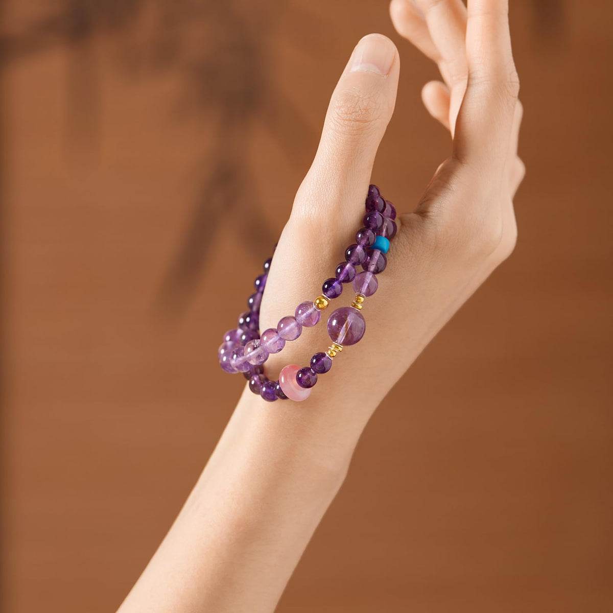 ZHOU LIU FU Sterling Silver Beaded Bracelets Natural Lucky Purple Gemstone Stretch Bracelet Circular Agate Beads Dainty Jewelry for Women Mom Daughter Birthday Anniversary 13.4"/34CM J1922133