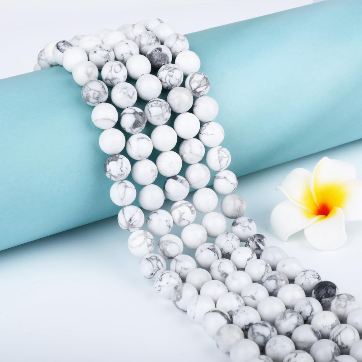 CMBYN Natural Stone Beads Round Genuine Real Stone Beading Strand Loose Gemstones DIY Smooth Bead for Bracelet Necklace Earrings Jewelry Making (Howlite, 10mm 36 Pieces)