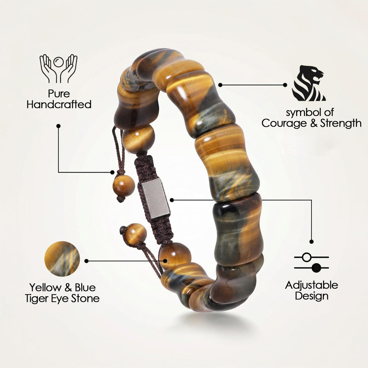 GALKCRST Tigers Eye Bracelet Men Protection Bracelet for Men, Unique Yellow Blue Tiger Eye Bracelet Natural Stone Handmade Jewelry Mens Beaded Bracelet
