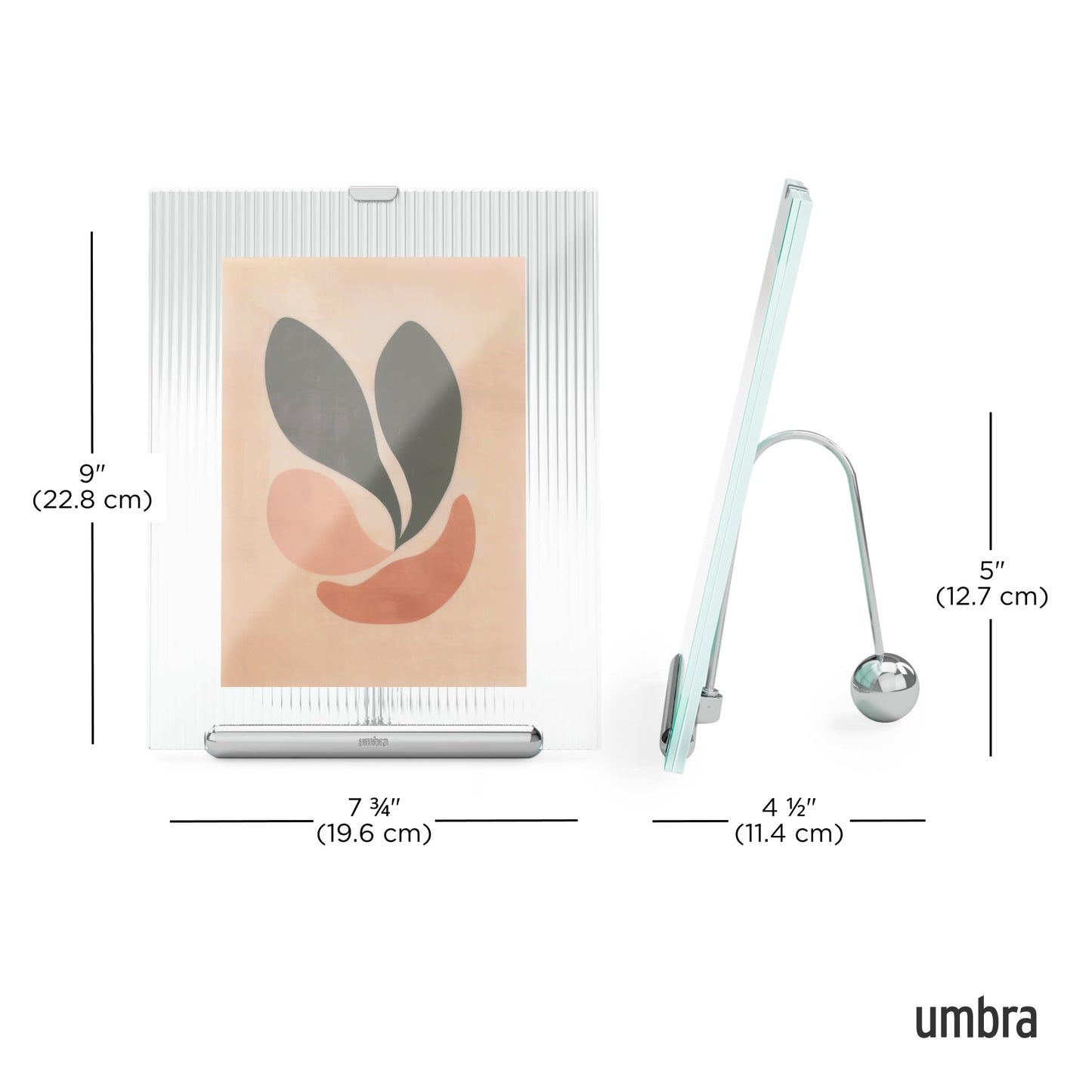 Umbra Flute 5x7 Floating Picture Frame – Modern Glass Photo Frame with Ribbed Backing and Integrated Easel, Tabletop Display for Photos or Artwork – Chrome