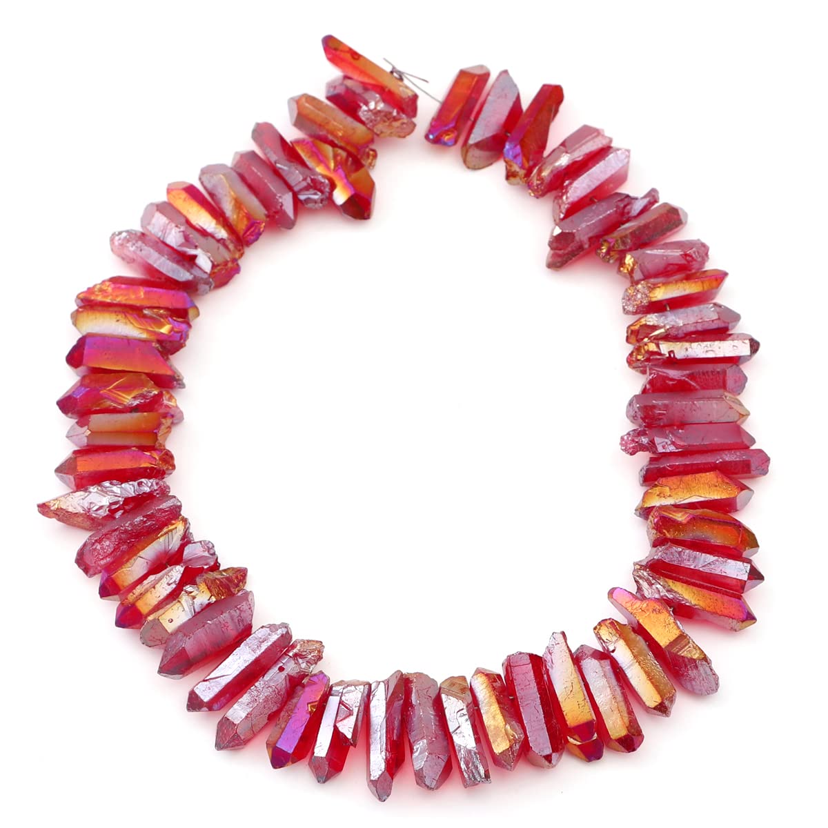 BEADIA Red Titanium Coated Crystal Quartz Spike Point Stick Beads AB Color 1.0"-1.5" for Jewelry Making 15 Inch/Strand