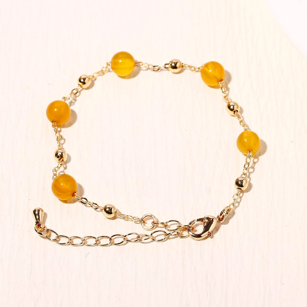Xfoxstal 14K Gold Plated Chain Bracelets for Women Crystals and Stones Bracelets Jewelry Adjustable (Yellow Agate)