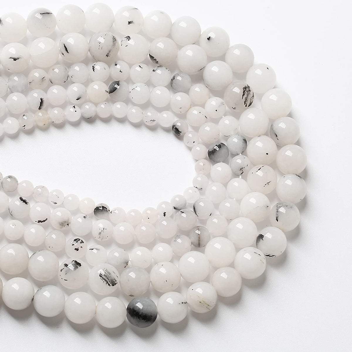 8MM 46PCS Natural Stone Ink Spots Jade Loose Beads for Jewelry Making DIY Bracelet Necklace
