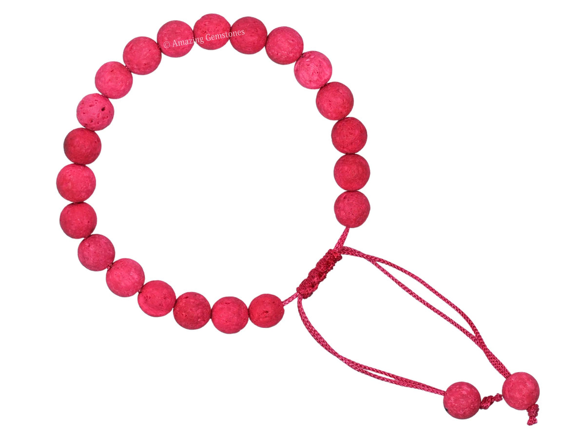 Amazing Gemstone Pink Lava Bracelet, Gifts For Men & Women - Protection Healing Crystal Bracelet - 8mm Gemstone Beaded Adjustable Bracelet, Pulseras Para Hombres Mujer Stocking Stuffers