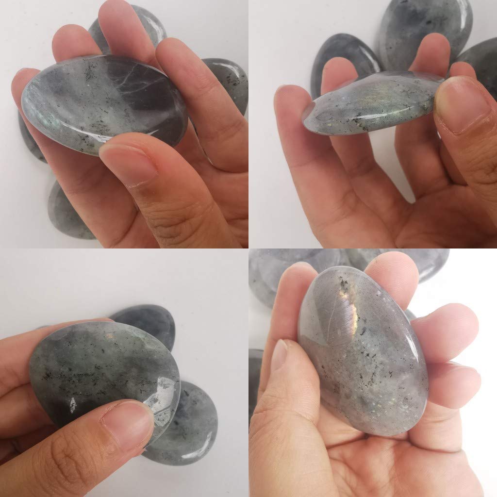 Loveliome Rock Quartz and Moonstone Thumb Worry Stone, Stress Relax Healing Reiki Crystal Pocket Palm Stones,Pack of 2