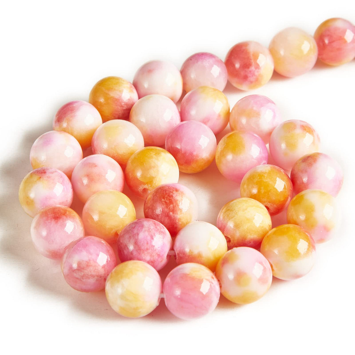 60pcs 6mm Pink Yellow Jade Beads Natural Gemstone Beads Round Loose Beads for Jewelry Making