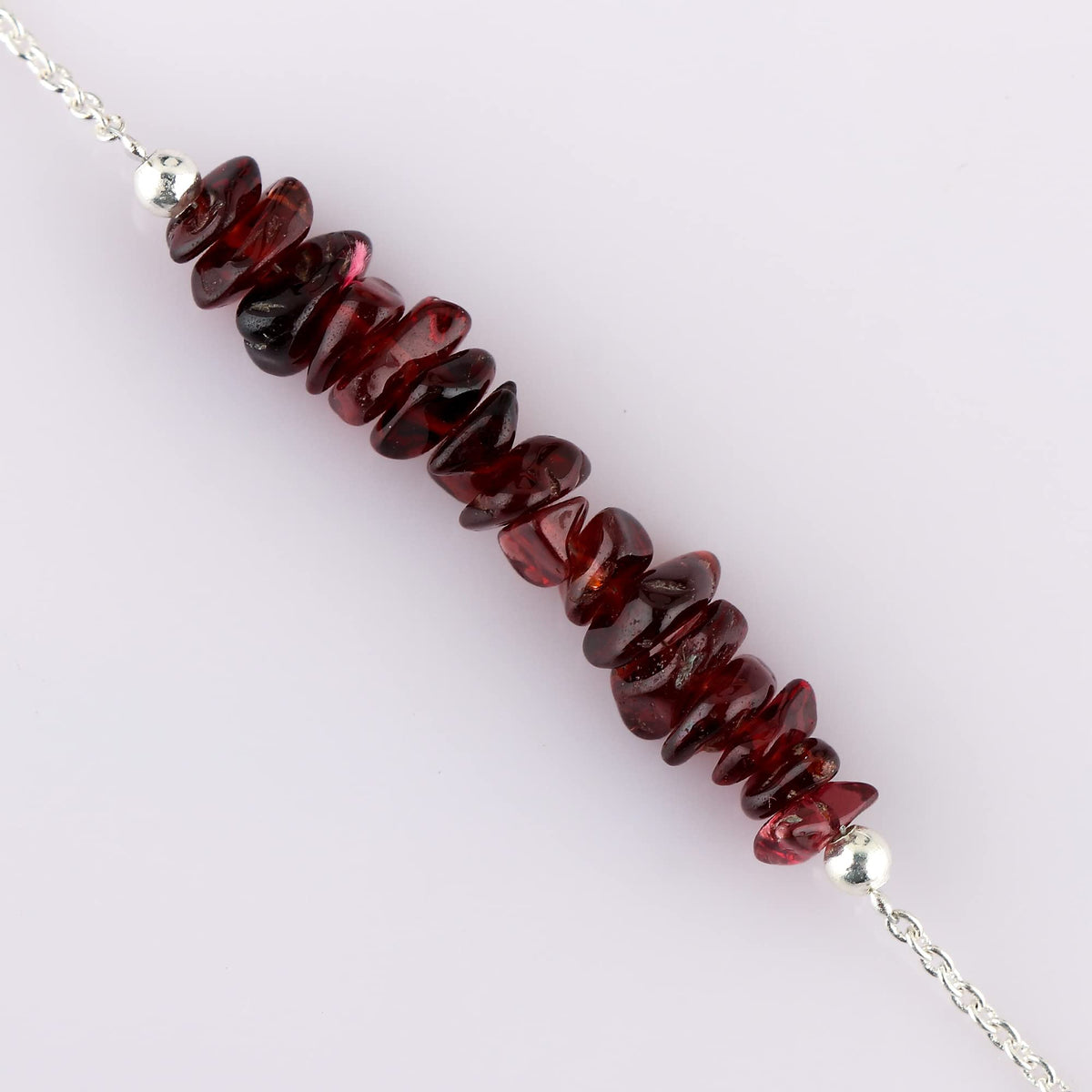 Gemimpression Handmade Red Garnet Chips Bar Bracelet – Natural Energy Healing Crystals – Silver Plated Adjustable 8 Inch Chain – Christmas Gift