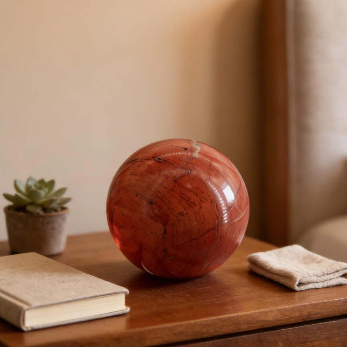 AierCrystal Natural Stone Crystal Sphere Feng Shui Home Decoration Ball Positive Energy Scrying Orb for Meditation Tool for Spiritual Space Purification Globe Diameter 5-6cm Red Jasper Sphere