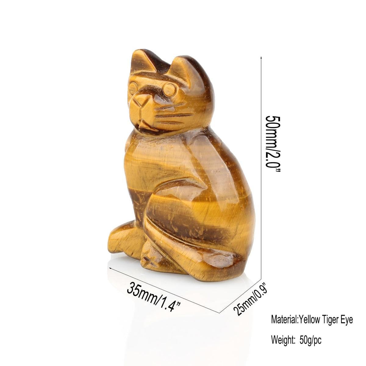 Yellow Tiger Eye Natural Stone 2.0inch Cat Statue Feng Shui Crafts Carved Figurine Chakra Carving Healing Reiki