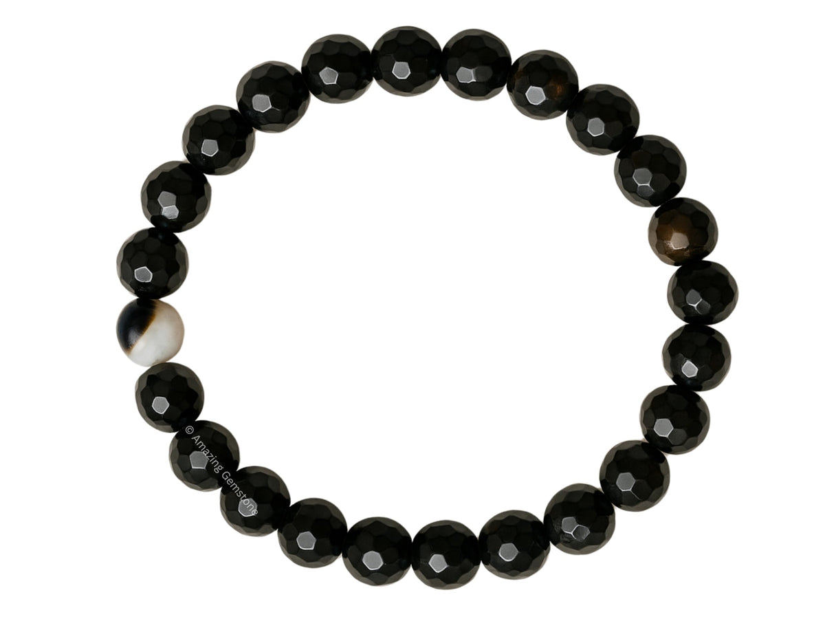Amazing Gemstone Black Hakik Bracelet for Women - Chakra Mens Bracelet Protection Crystals and Healing Stones - Faceted Beaded Blessing Bracelet Spiritual Meditation Gift Christmas Stocking Stuffers