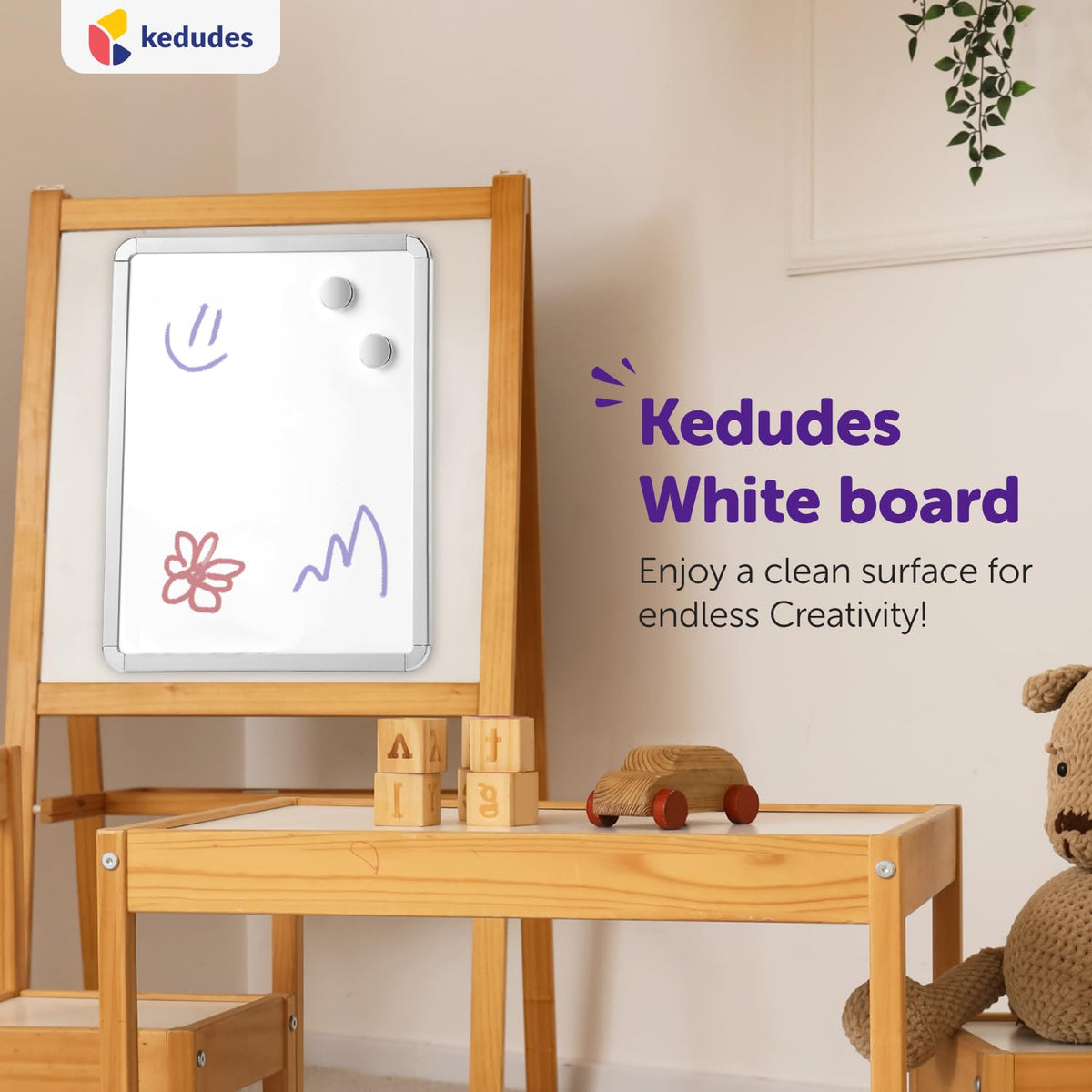 kedudes 11x14 Magnetic Dry Erase White Board - Mini Refrigerator Whiteboard Set - Lightweight Small Personal Memo Boards with 6 Markers - Smooth Surface and Eraser Caps - Fridge and Wall Mountable
