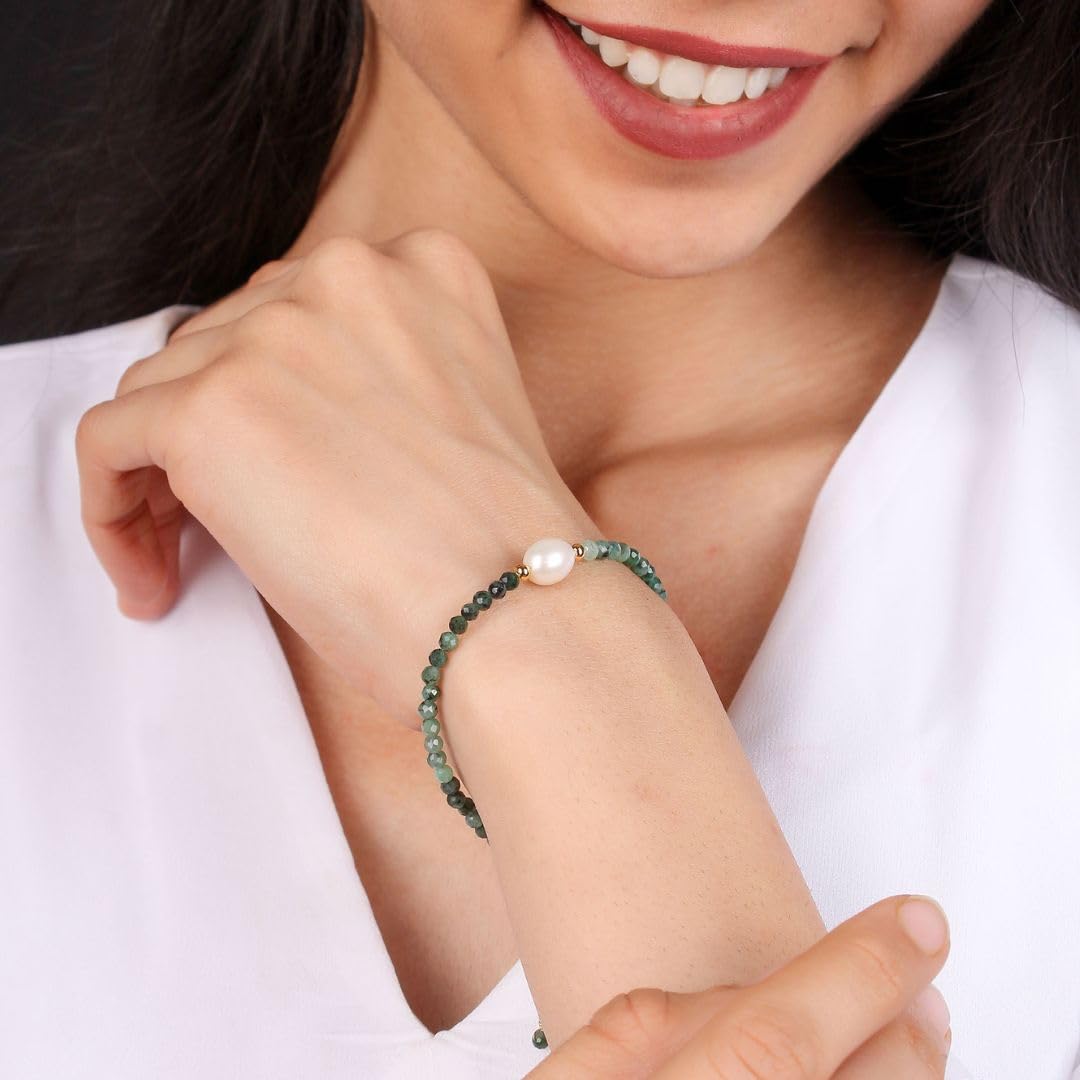 Gempires Amazonite Beaded Bracelet with Freshwater Pearl Gemstone Jewelry Lightweight Handmade Crystal Bracelets Hypoallergenic 7.5 Inch Gold Plated Trending Jewelry Gifts For Women