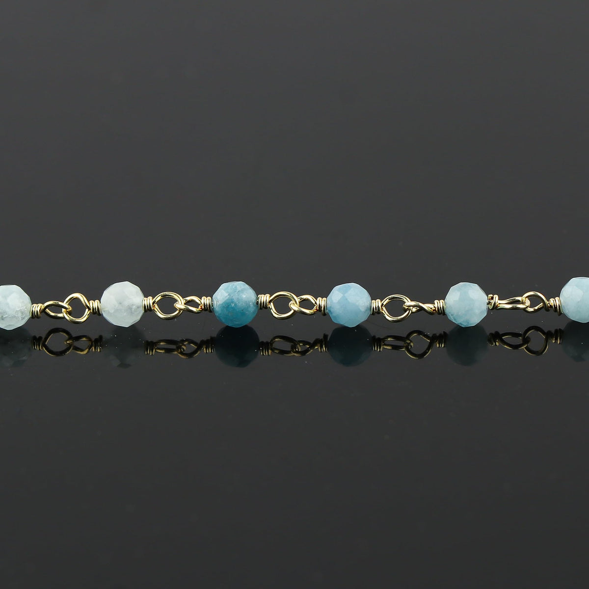 JOR Natural Aquamarine Beaded Rosary Anklet, Handmade Craft, Anklet Beads Bracelet, Chakra Healing Anklet, Gemstone Women Jewelry, Dainty Gold Plated Anklet 9 inch + 1.5 inch (1pcs)