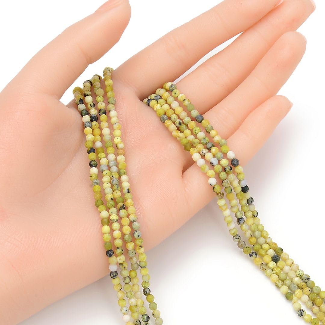 Adabele 30 Inch Natural Yellow Turquoise Healing Gemstone 3mm (0.12 Inch) Tiny Small Faceted Round Loose Beads Stone Spacer (230-250pcs Total) for Craft Jewelry Making GK3-17
