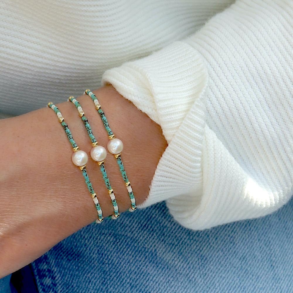 Opalencian Aventurine Pearl Beaded Stackable Bracelet for Women,3PCS/set Stack Green Beads Bracelet Charm Jewelry Gifts Friendship