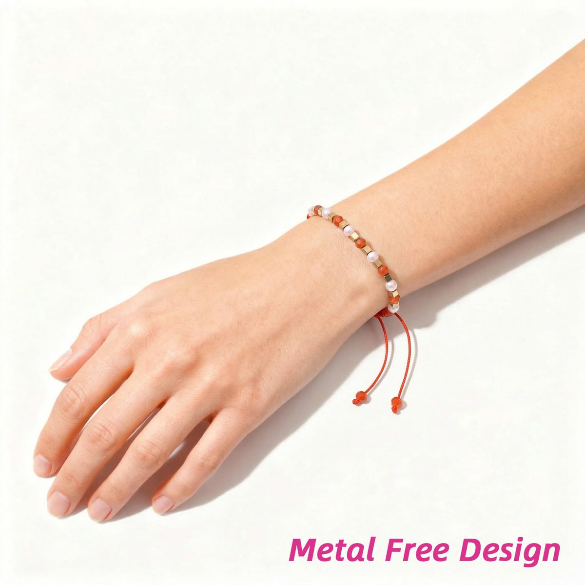 BEADSENER Red Carnelian Adjustable Charming Bracelet for Women, 3mm Natural Shell Gemstone Hematite Stone Beads, Pull String Slider Metal Free Design Waterproof, Gift for Her Daily Wear