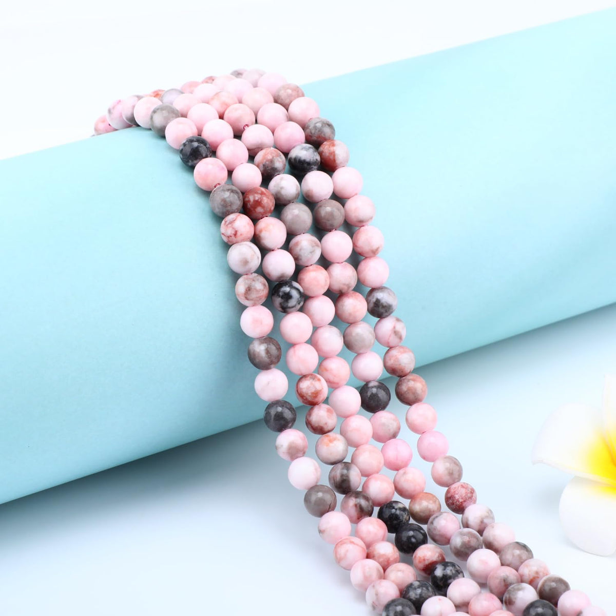 CMBYN Natural Stone Beads Round Genuine Real Stone Beading Strand Loose Gemstones DIY Smooth Bead for Bracelet Necklace Earrings Jewelry Making (Pink Zebra, 6mm 60 Pieces)