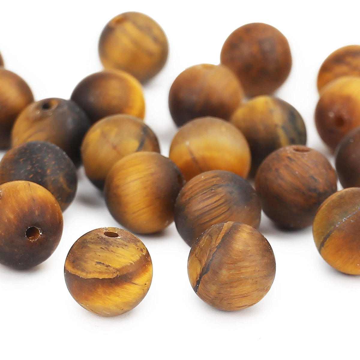 Natural Matte Classic Tiger Eye Beads, 8MM Round Frosted Unpolished Loose Gemstone Beads for Bracelet Necklace Jewelry Making, Energy Stone Healing Power with Stretch Beading Cord