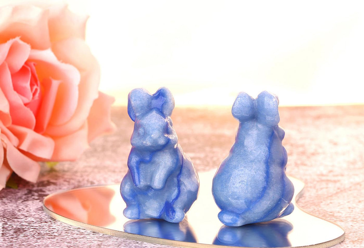QINJIEJIE 2" Blue Aventurine Bunny Decor Easter Decorations Healing Crystals Rabbit Figurine Carved Stones Statue Natural Gemstones Polished Crystal Gift for Spring Easter Decor Party Favors