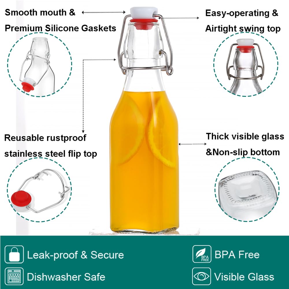 ZEBEIYU Swing Top Glass Bottles 8 oz with Airtight Lids for Home Brewing, Kombucha, Kefir, Vanilla Extract, Beer, Oil, Vinegar, Homemade Juices, Water,Soda Set of 9