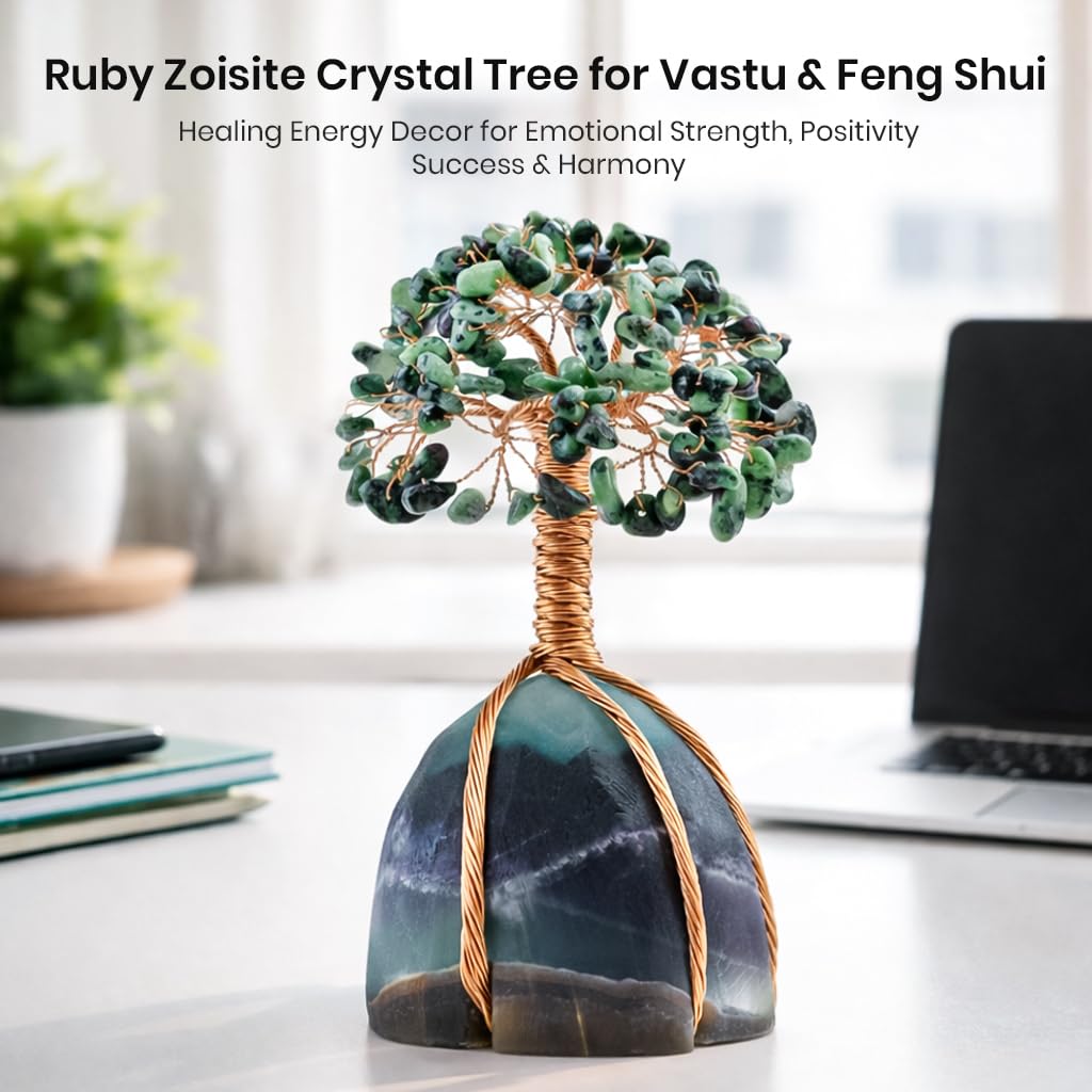 Crocon® Ruby Zoisite Crystals Tree with Fluorite Rough Base, Birthday Gifts for Women & Men, Room Decor, Healing Crystals Spiritual Gift, House Warming Gifts New Home, Birthday Gift - Mom Sister Wife