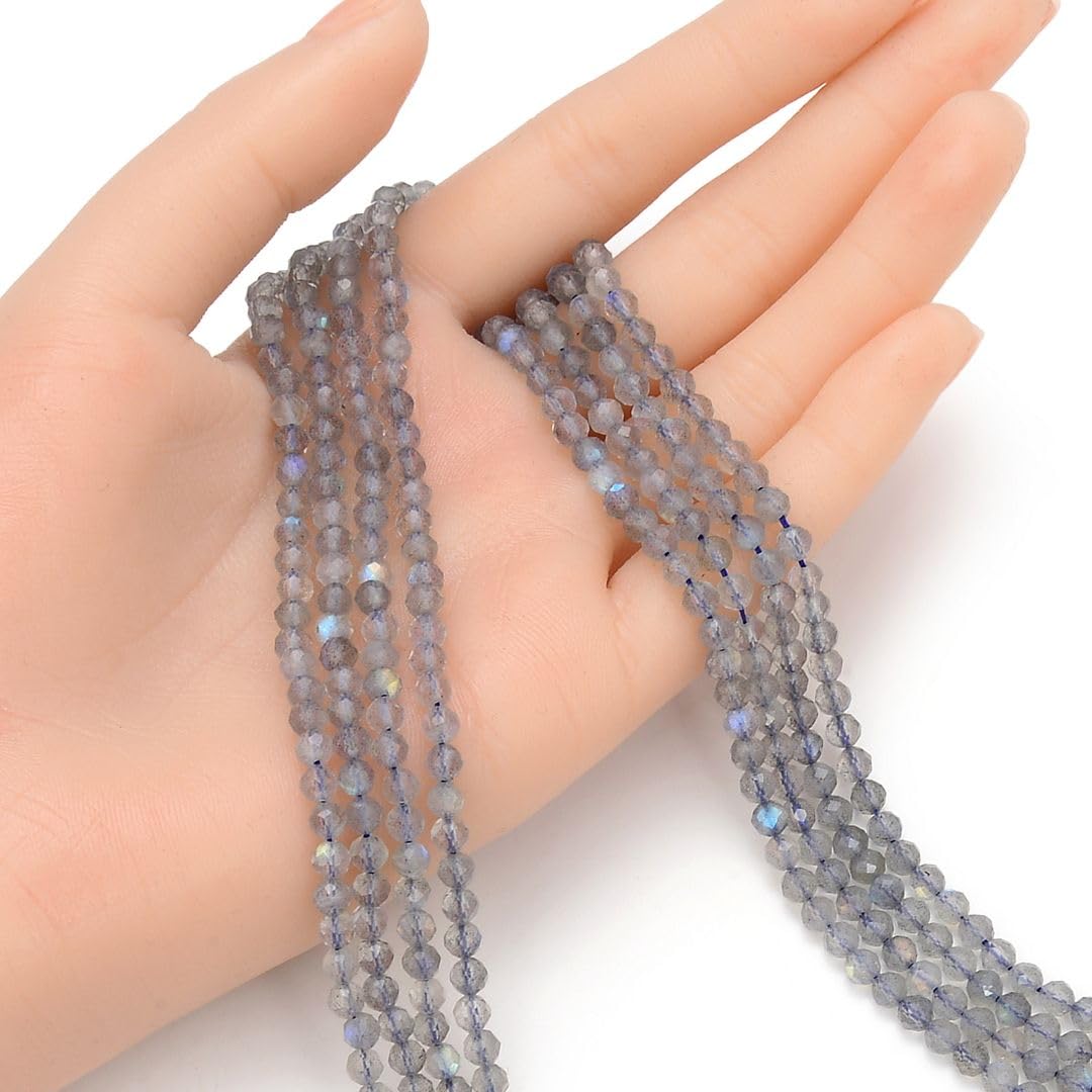 Adabele 15 Inch Natural Flashy Labradorite Healing Gemstone 4mm (0.16 Inch) Tiny Small Faceted Round Loose Beads Stone Spacer (85-95pcs) for Craft Jewelry Making GK4-5
