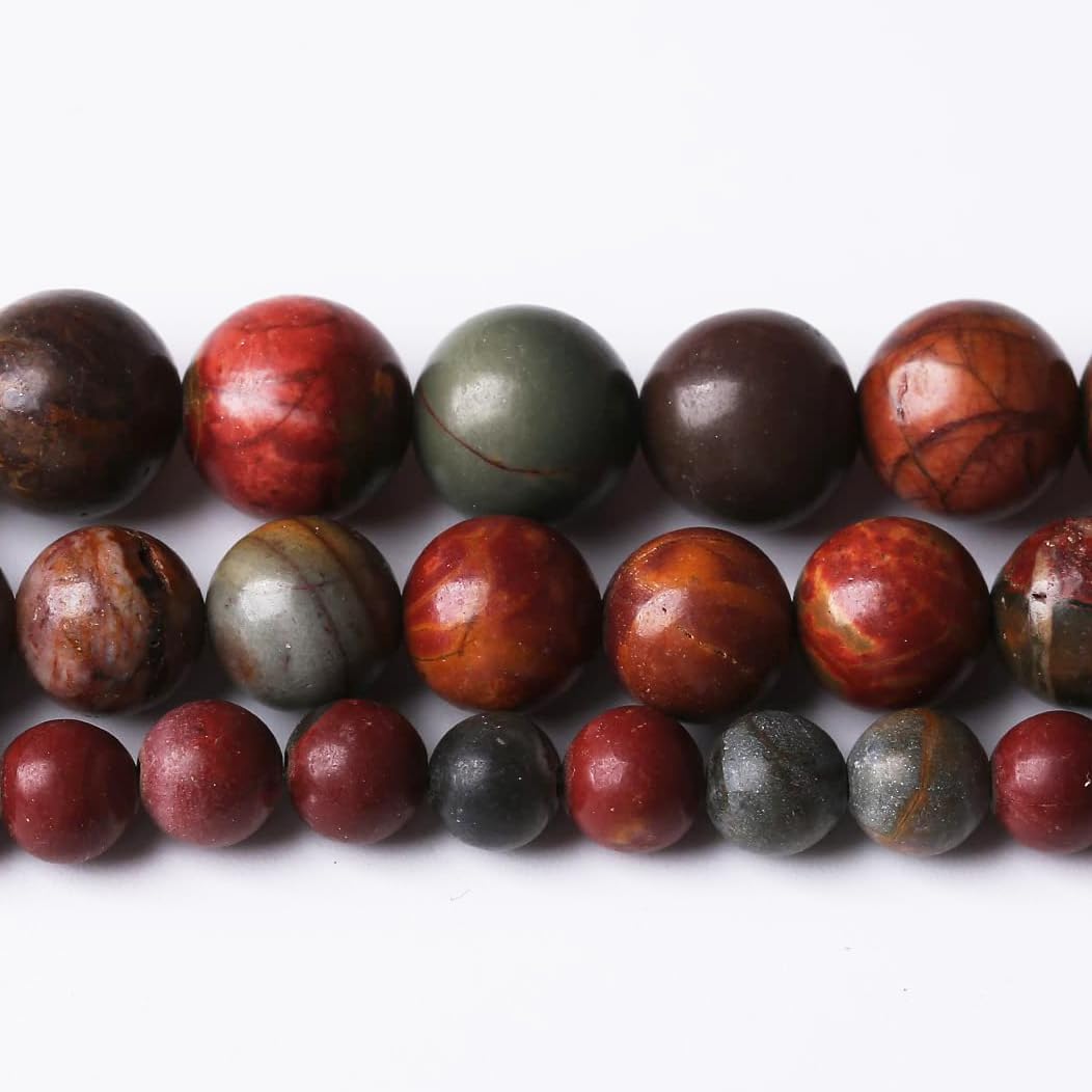 48PCS 8MM Natural Picasso Jasper Round Loose Stone Beads for Jewelry Making DIY Energy Stone Healing Power Bracelet 15"