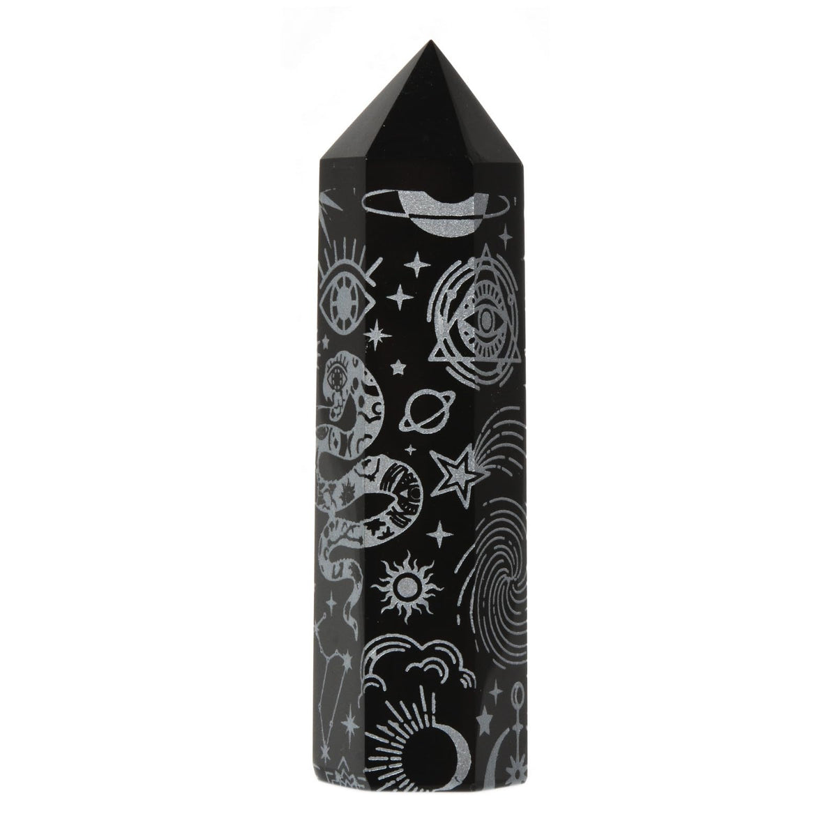 Black Obsidian Moon and Witch Crystal Tower Healing Crystal For Spiritual Use Hexagonal Point Reiki Chakra Gemstone Home Office Decor