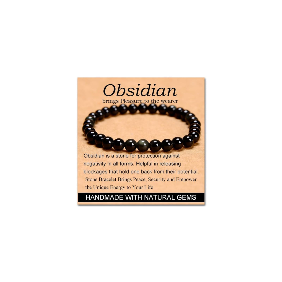 CHELYQST Black Obsidian Bracelet - Stone of Pleasure,Stretch Natural Stone Crystal Beads Jewelry Gifts for Women Men Unisex Adult,6mm