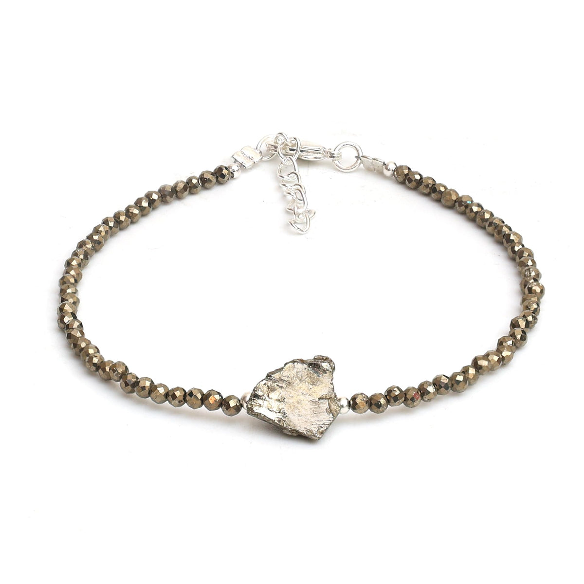 Gempires Natural Pyrite Beaded Bracelet with Raw Pyrite Stone Jewelry Birthstone Gemstone Gifts For Women Silver Plated 8 Inch Handmade Everyday Wear Jewelry Gifts For Her