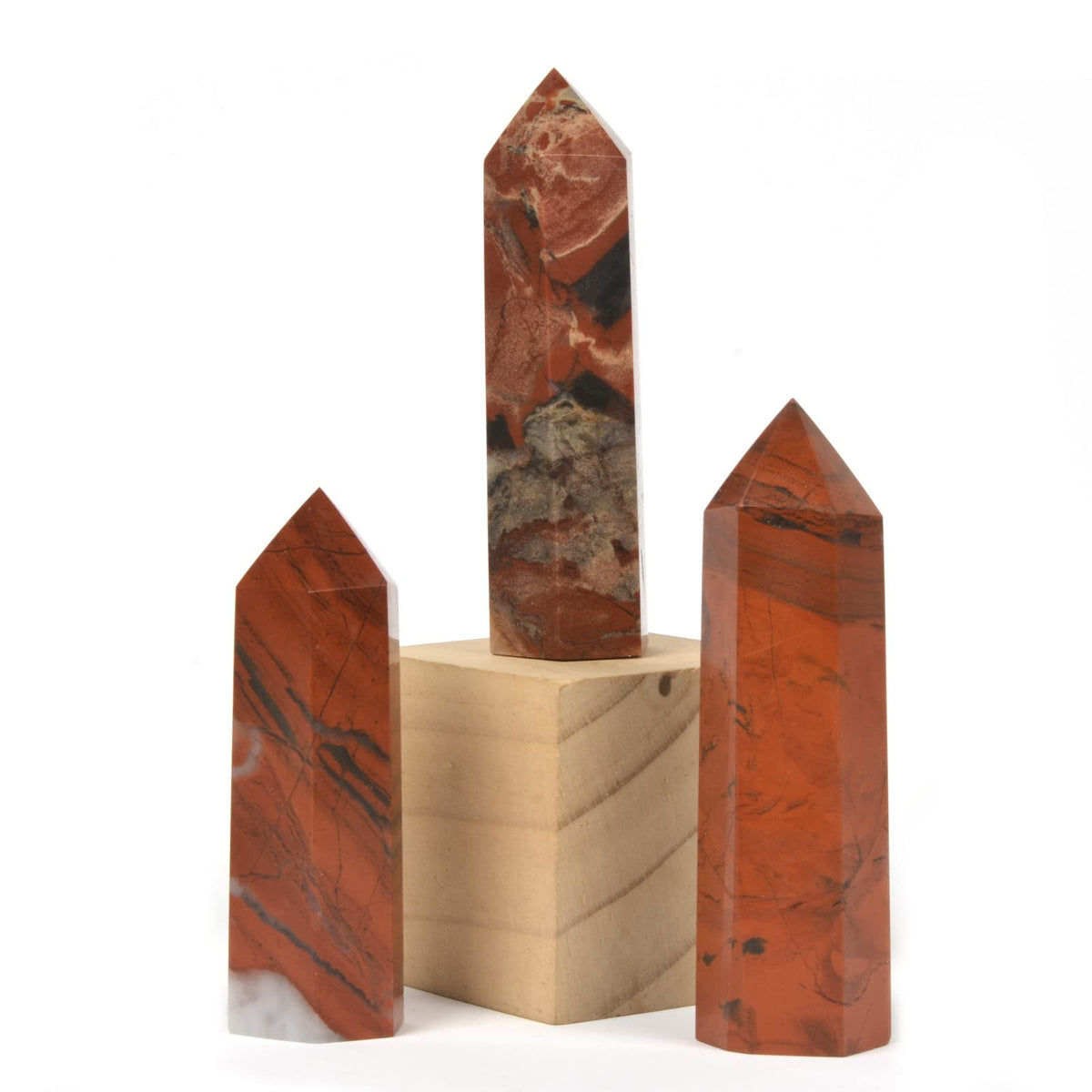 Large Red Flame Jasper Gemstone Crystal Pointed Hexagonal Tower Reiki Chakra Faceted Prism Wand Stone Home Decor