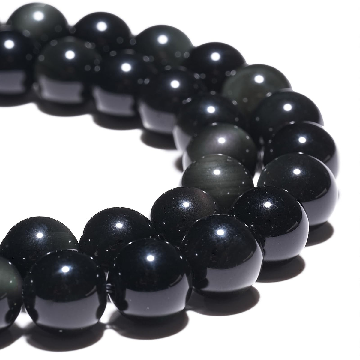 8mm Natural Rainbow Black Obsidian Gemstone Beads Polished Round Smooth Stone Beads for Bracelets Jewelry Making 15inch Loose Beads