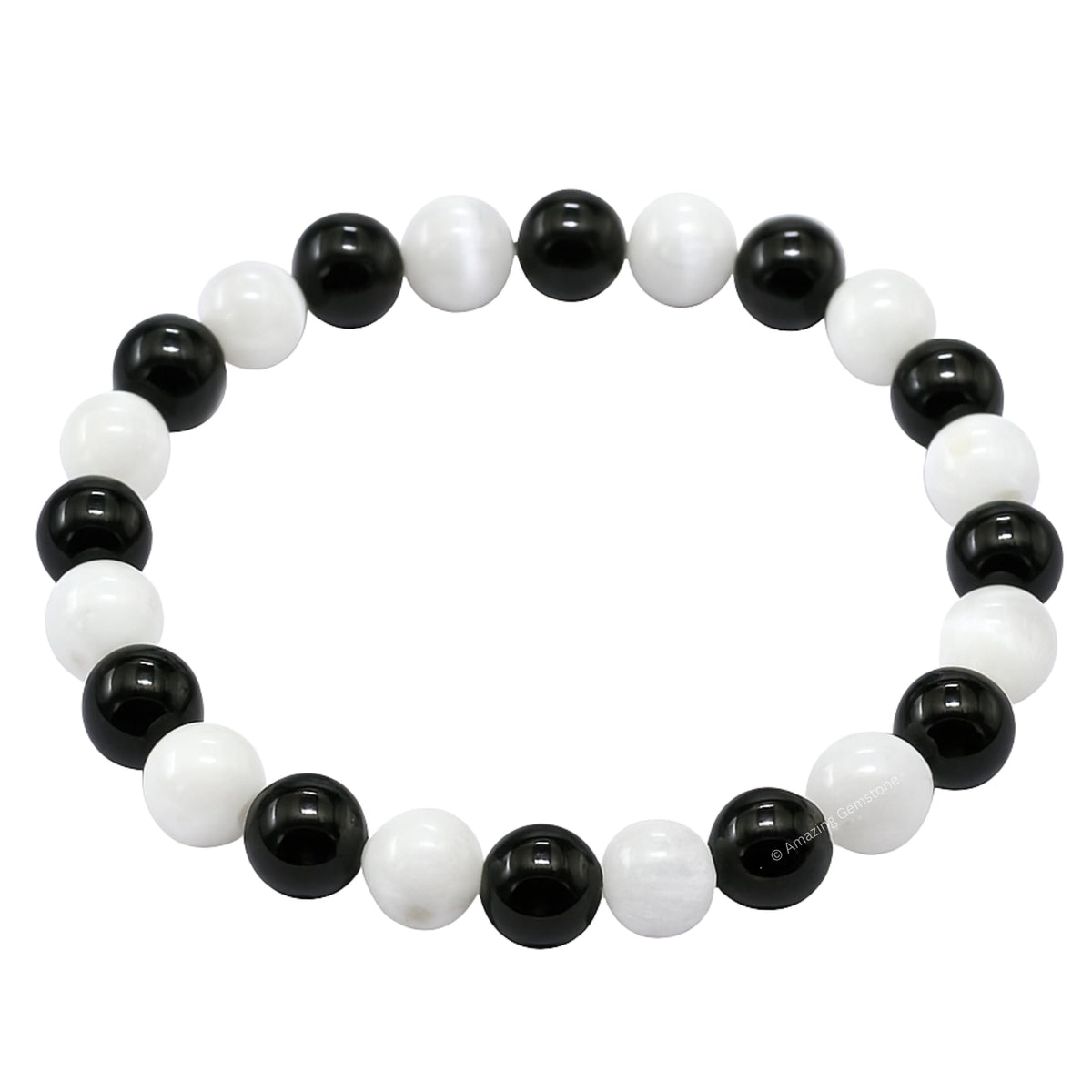 Amazing Gemstone Crystal Bracelet for Women Men's Gifts - Protection Healing Crystal Bracelet - 8mm Gemstone Beaded Stretchable Bracelet Pulseras Para Hombres Mujer Stocking Stuffers Mothers Day Gift (Black Tourmaline Selenite)