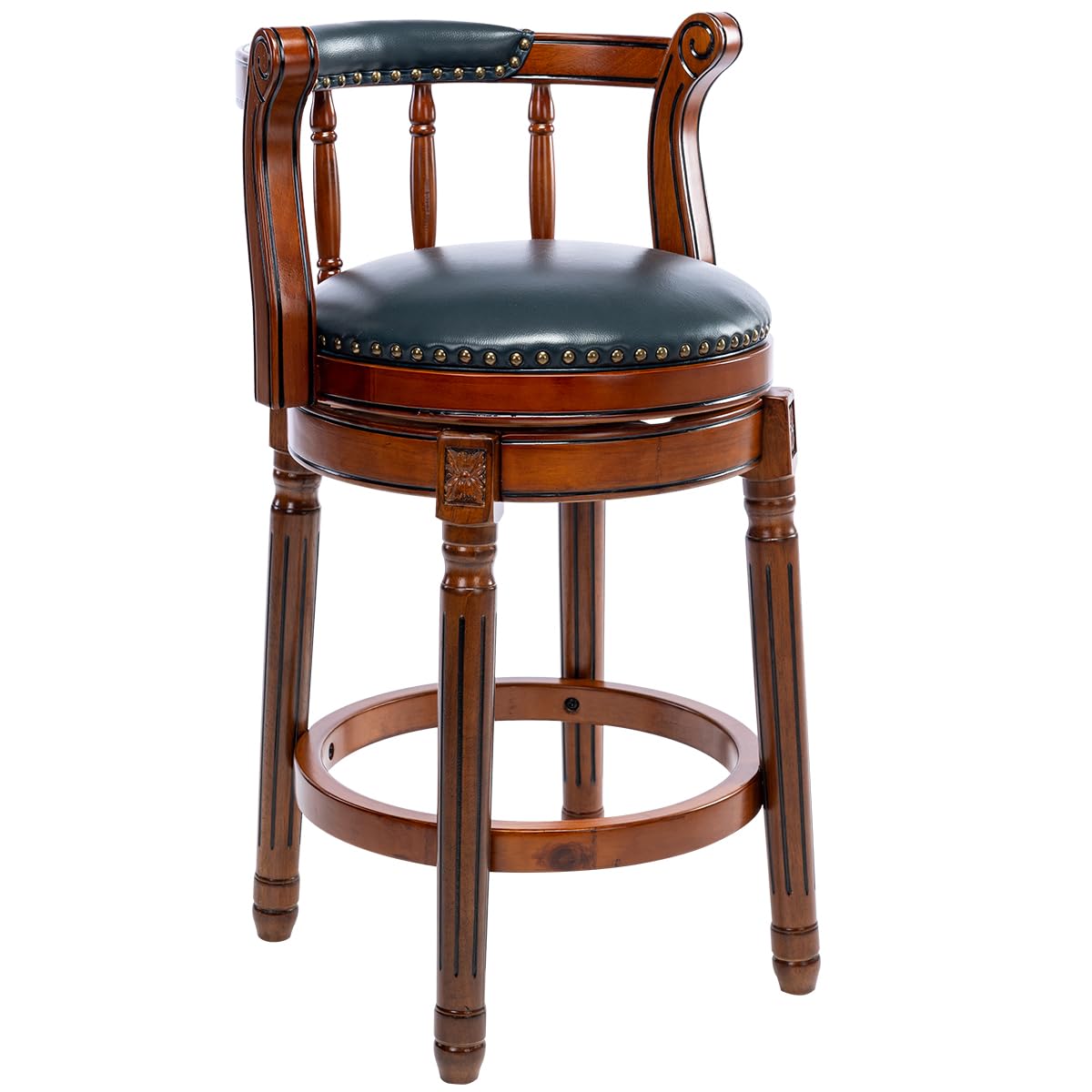 AULIFE Cow top Leather Wooden Bar Stools, 360 Degree Swivel Bar Height Chair with Backs for Home Kitchen Counter, Morden Chair Barstools (Dark Blue 1pc, Counter Height-Seat Height 26”)