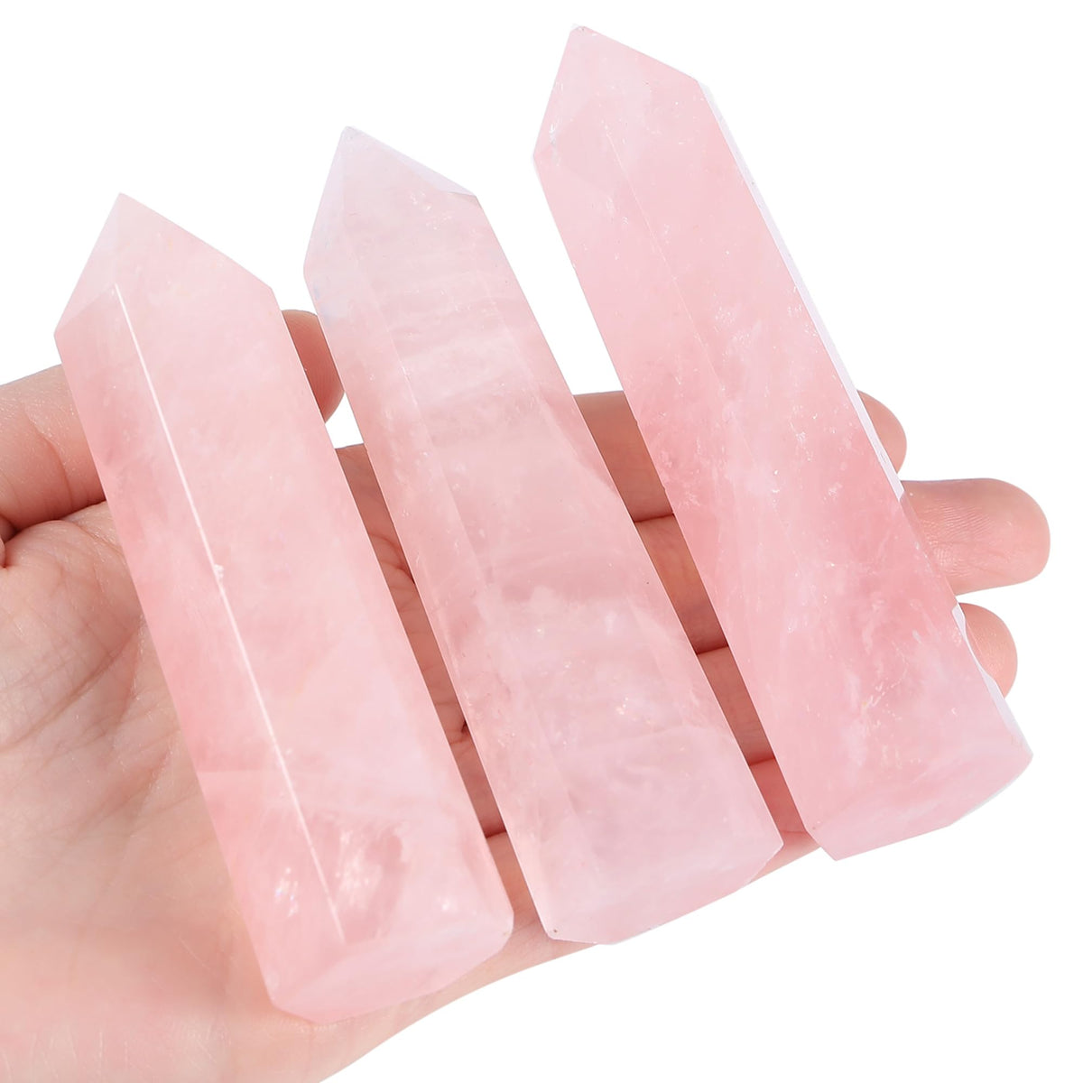 ZHIYUXI 3.7-4" Rose Quartz Crystals Pink Crystals Wand Cuarzo Rosa Crystal Rose Hexagonal Pointed Healing Crystals Tower Stone 1 Pc Reiki Energy Balancing Meditation Therapy Gemstones Decoration Gifts