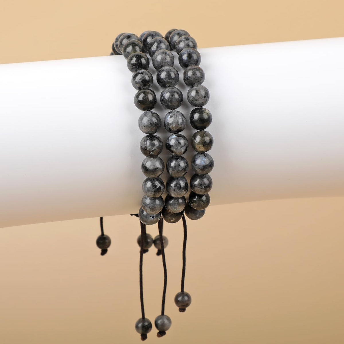 AD Beads Natural 8mm Gemstone Bracelets Healing Power Crystal Macrame Adjustable 7-9 Inch (Larvikite)