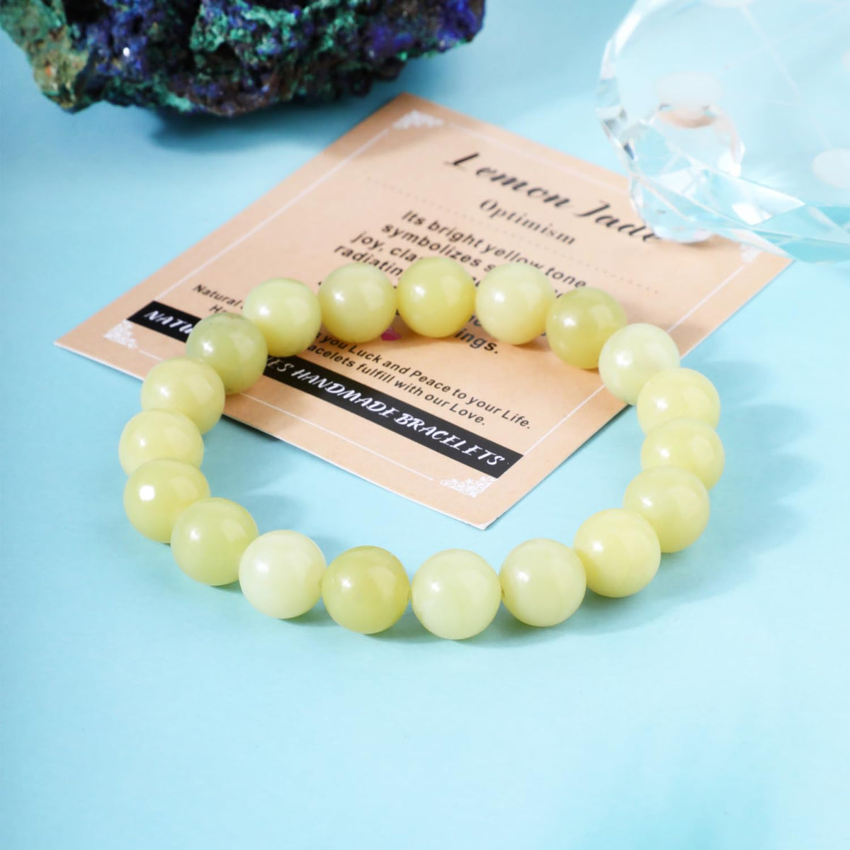 AD Beads 6mm Handmade Lemon Jade Elastic Bracelet – Natural Gemstone for optimism – Meditation, Yoga, Healing and Energy Gift for Men Women